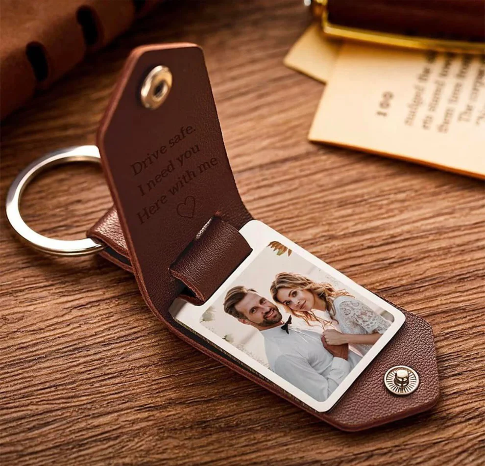 Personalized Leather Picture Keychain | Custom Photo Keychain Gift