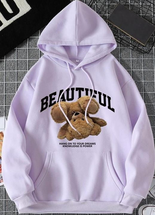Purple Beautiful Bear Printed Hoodie