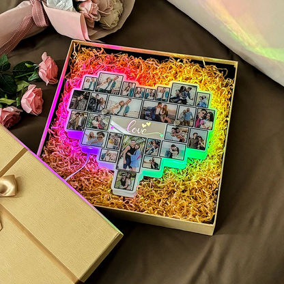 Customized Heart Shape LED Photo Mirror Lamp – Personalized Gift for Couples & Anniversary