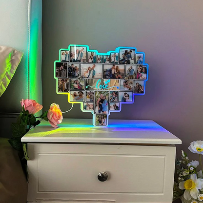 Customized Heart Shape LED Photo Mirror Lamp – Personalized Gift for Couples & Anniversary