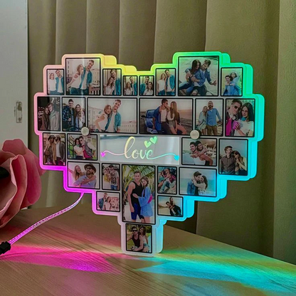 Customized Heart Shape LED Photo Mirror Lamp – Personalized Gift for Couples & Anniversary