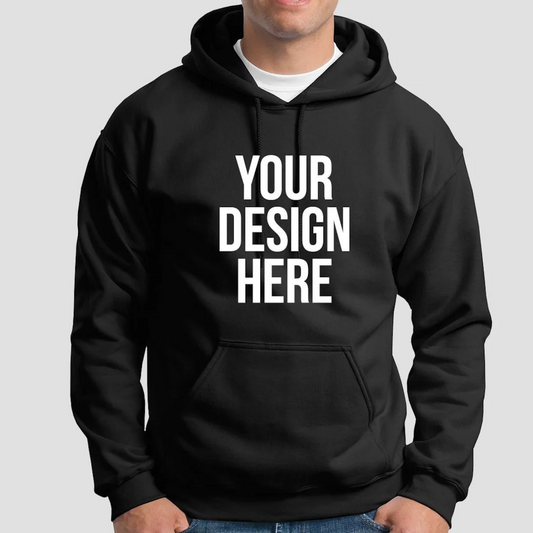 Custom Printed Hoodie Unisex Personalized Black Pullover Workwear Event, Printing with your Logo or Design or Text
