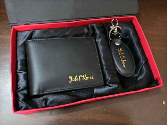 Personalized Leather Wallet & Keychain for Men