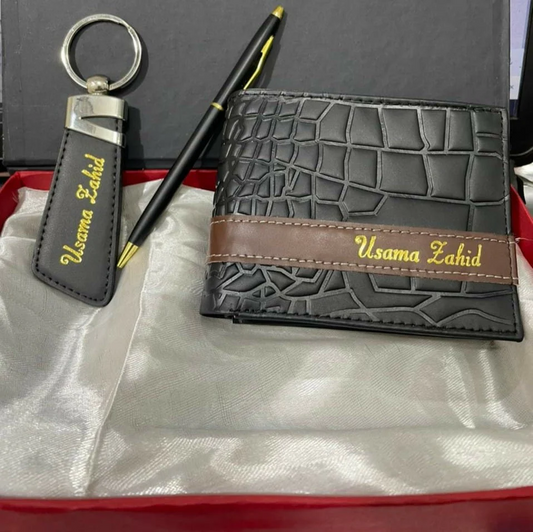 Complete Leather Accessory Set – Wallet, Keychain and Pen Gift