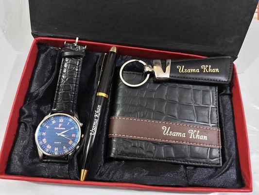 Complete Leather Accessory Set – Wallet, Keychain, Watch, and Pen Gift
