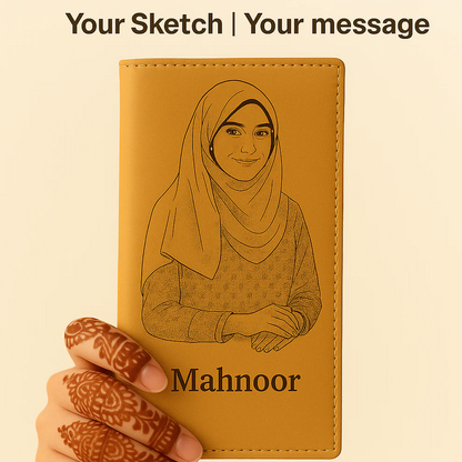 Engraved Leather Wallet with Custom Sketch